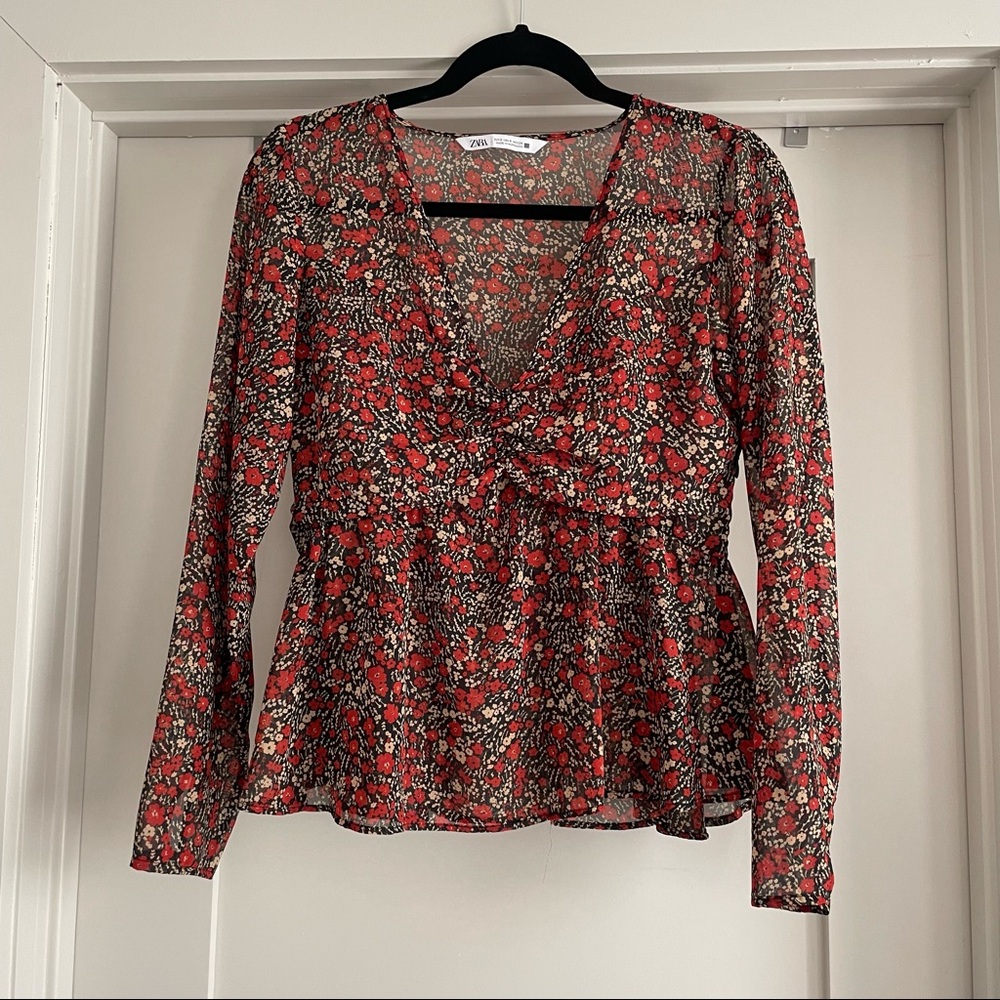Sheer Floral Zara Blouse Top Small